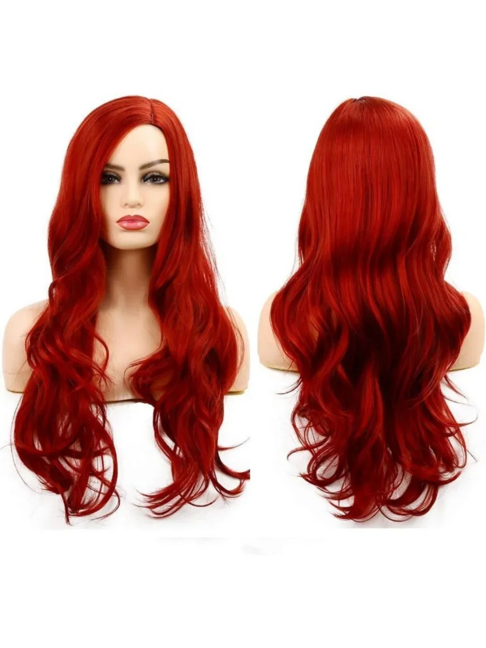 Natural-Looking Long Curly Wavy Red Wig for Women - Heat Resistant Cosplay Hair